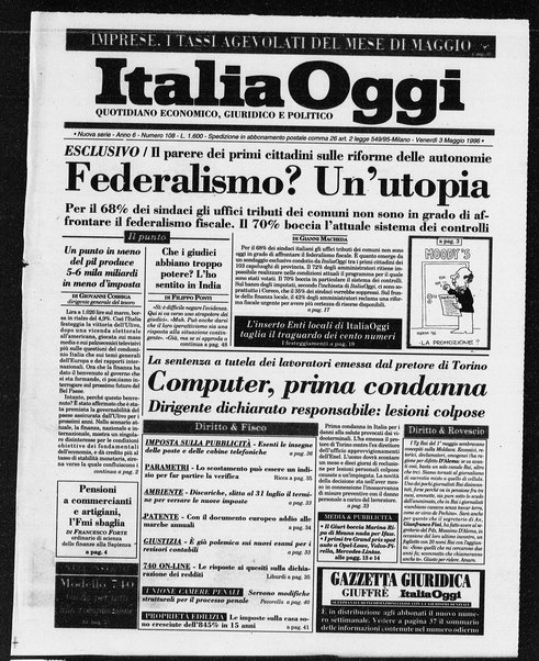 Italia oggi : quotidiano di economia finanza e politica